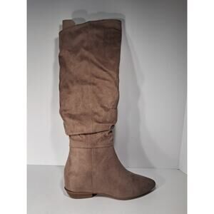 JustFab Issey Portabella Faux Suede Flat Boots Tan Brown Women's Size 9 NWT